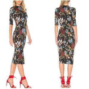 Alice + Olivia Delora Mock Neck Dress Half Sleeve Midi Floral